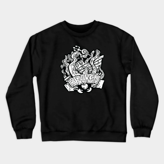 Sea Monster Kraken destroying a boat Crewneck Sweatshirt by Cofefe Studio